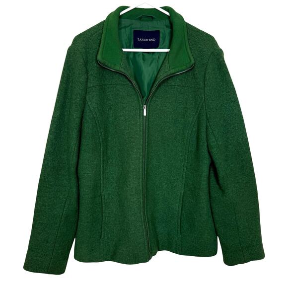 Lands’ End Women’s Wool Blend Jacket Green Full Zip Warm Outerwear Coat 14 READ - Picture 1 of 6